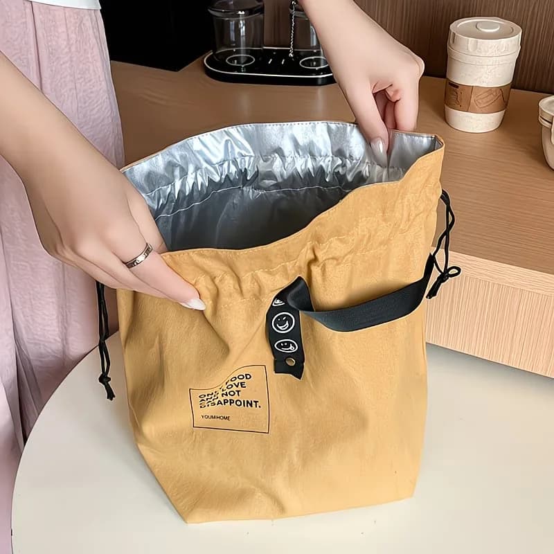 Japanese Style Insulated Bento Lunch Tote Bag Drawstring Closure Thermal Food-Safe Lunch Bag for Work School Picnic