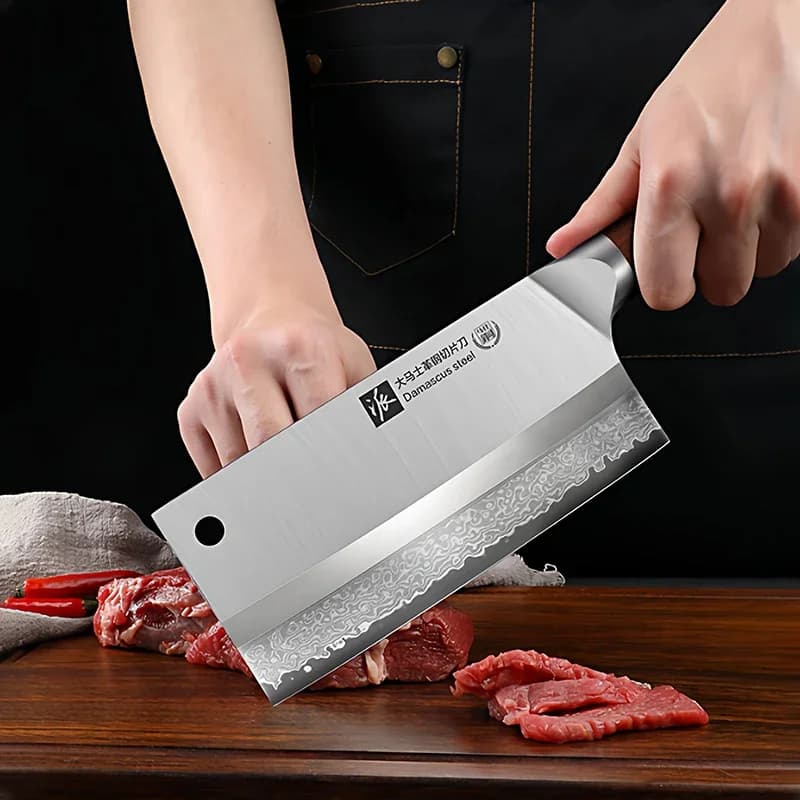 Profesjonalny Tasak Kuchenny Damascus – Stal Nierdzewna z Etui Prezentowym