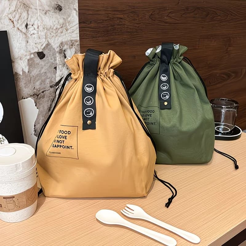 Japanese Style Insulated Bento Lunch Tote Bag Drawstring Closure Thermal Food-Safe Lunch Bag for Work School Picnic