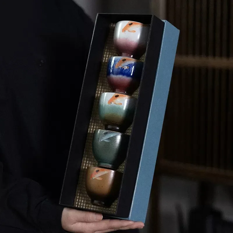 Ceramiczne Filiżanki Kung Fu do Herbaty – Glazurowany Zestaw Mistrzowski 75 ml