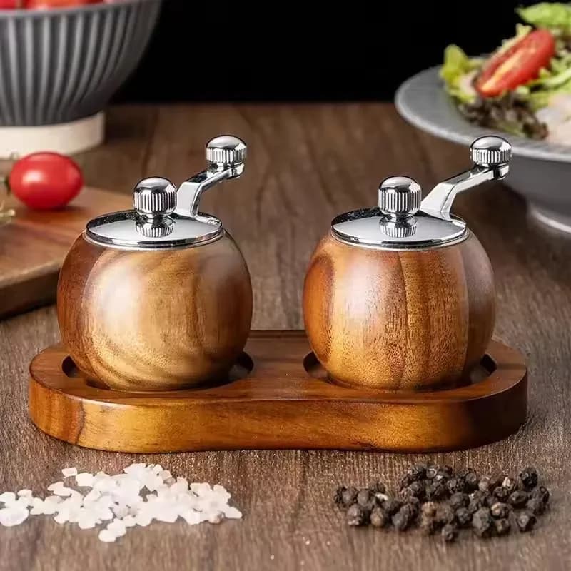 Mini młynek do soli i pieprzu z drewna – ręczny z ceramicznym mechanizmem