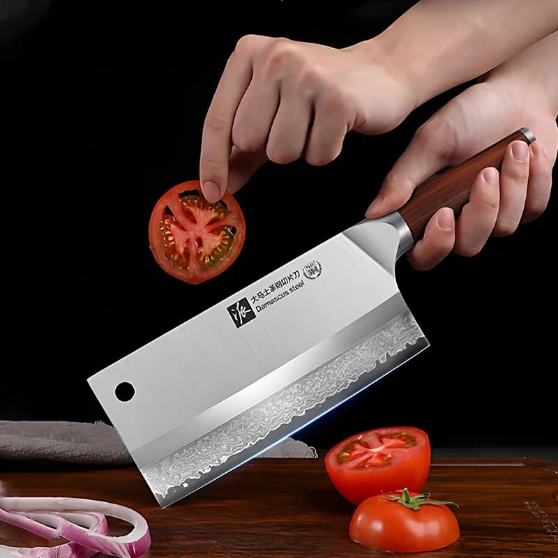 Profesjonalny Tasak Kuchenny Damascus – Stal Nierdzewna z Etui Prezentowym