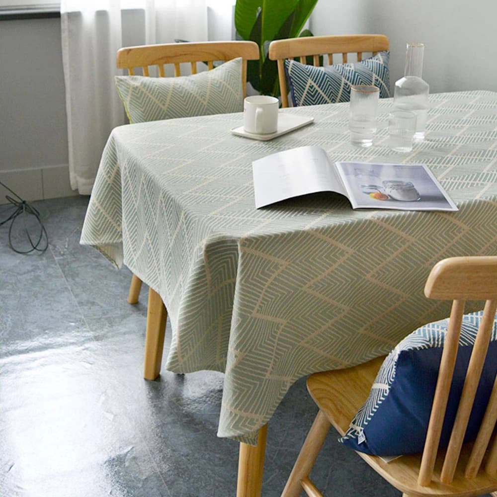 Obrus geometryczny nordic – zielony obrus na stół odporny na wodę i zabrudzenia