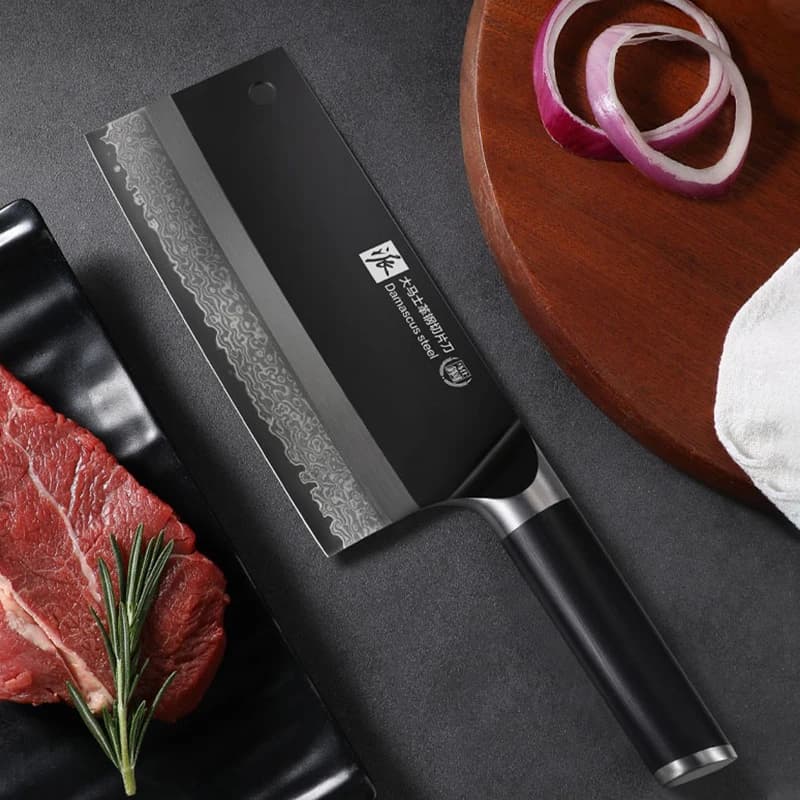 Profesjonalny Tasak Kuchenny Damascus – Stal Nierdzewna z Etui Prezentowym