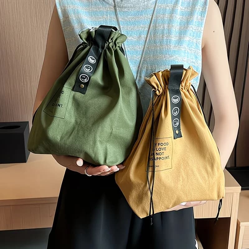 Japanese Style Insulated Bento Lunch Tote Bag Drawstring Closure Thermal Food-Safe Lunch Bag for Work School Picnic