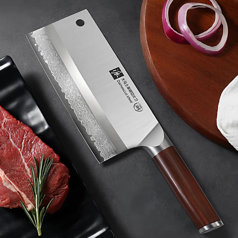 Profesjonalny Tasak Kuchenny Damascus – Stal Nierdzewna z Etui Prezentowym
