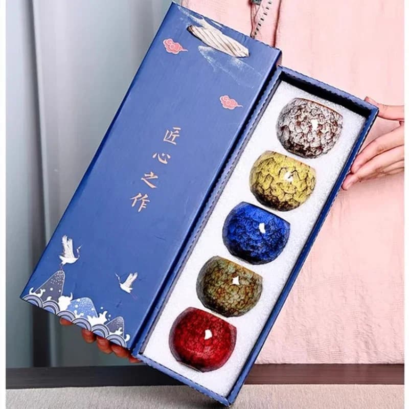 Zestaw Prezentowy Five Elements – Ceramiczne Czarki Kung-Fu, Wypał Zmienny