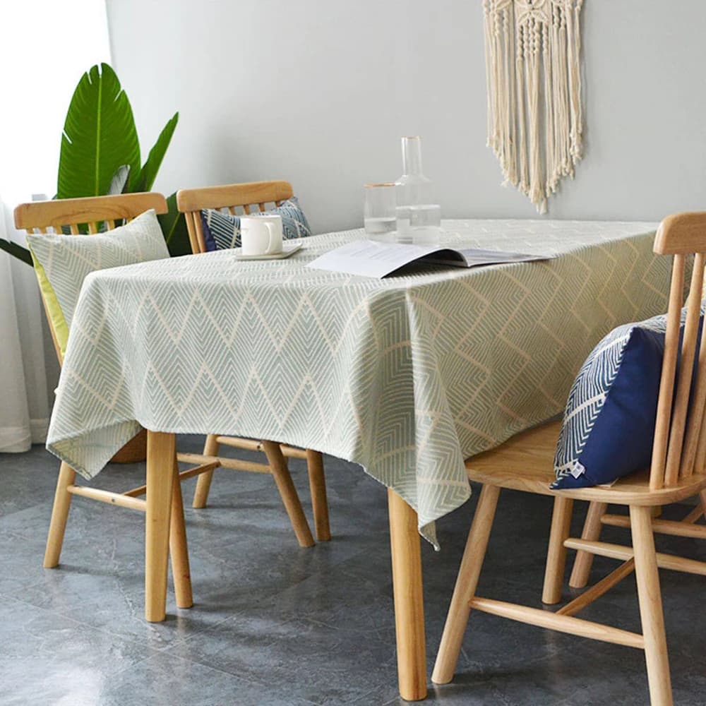 Obrus geometryczny nordic – zielony obrus na stół odporny na wodę i zabrudzenia