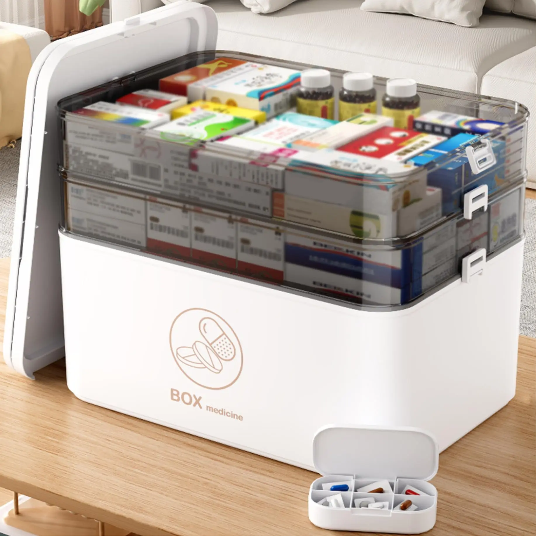 Organizer na leki 3-poziomowy – pudełko na leki i apteczkę