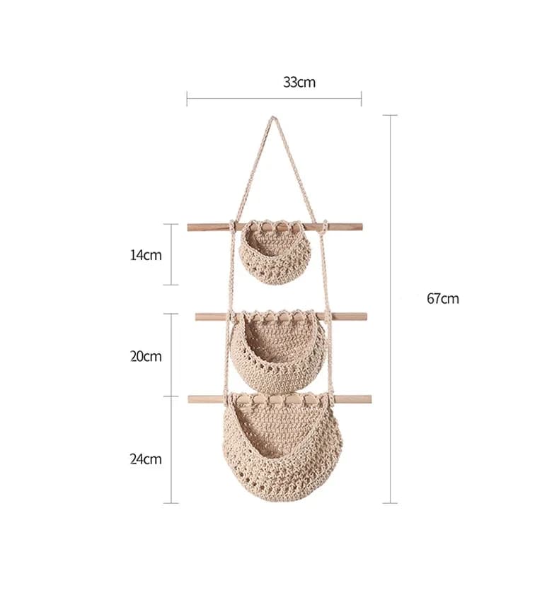 Trójwarstwowy wiszący kosz na owoce i rośliny Macrame - Dekoracyjne rozwiązanie do przechowywania
