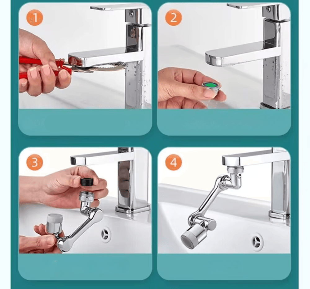 Metalowa nasadka obrotowa 1080° na kran – aerator i spryskiwacz w jednym