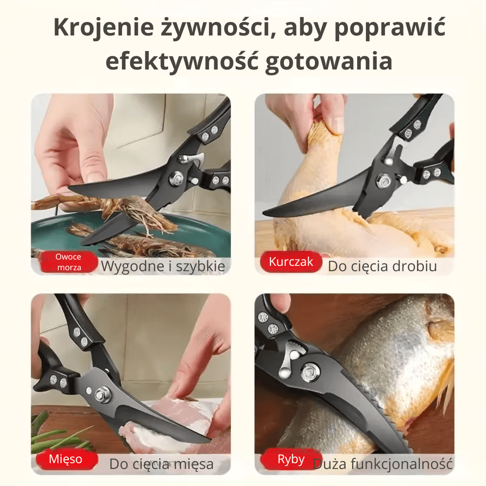 Profesjonalne Nożyce Kuchenne ze Stali Nierdzewnej – Do Mięsa, Ryb i Drobiu